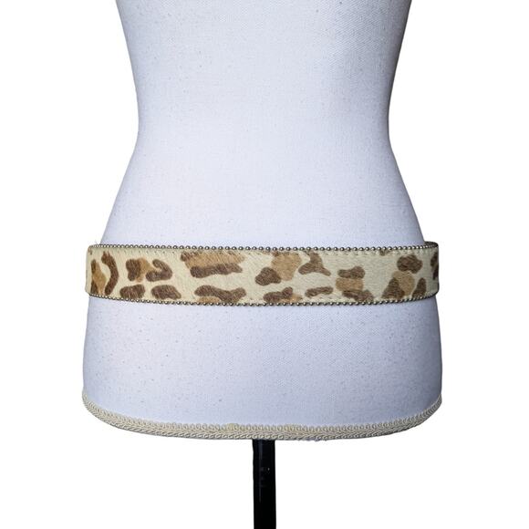 Vintage BB Simon Animal Print Calf Pony Hair Belt Sz XL Western Beige Tan Silver main image 6